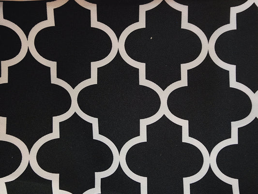 Outdoor Waterproof Upholstery Moroccan White on Black Canvas fabric 60" Wide