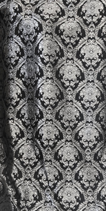 Chenille BAROQUE UPHOLSTERY Fabric Jacquard Damask, 58" wide ,color Black/Silver, Reversible, sold by yard in continuous yards