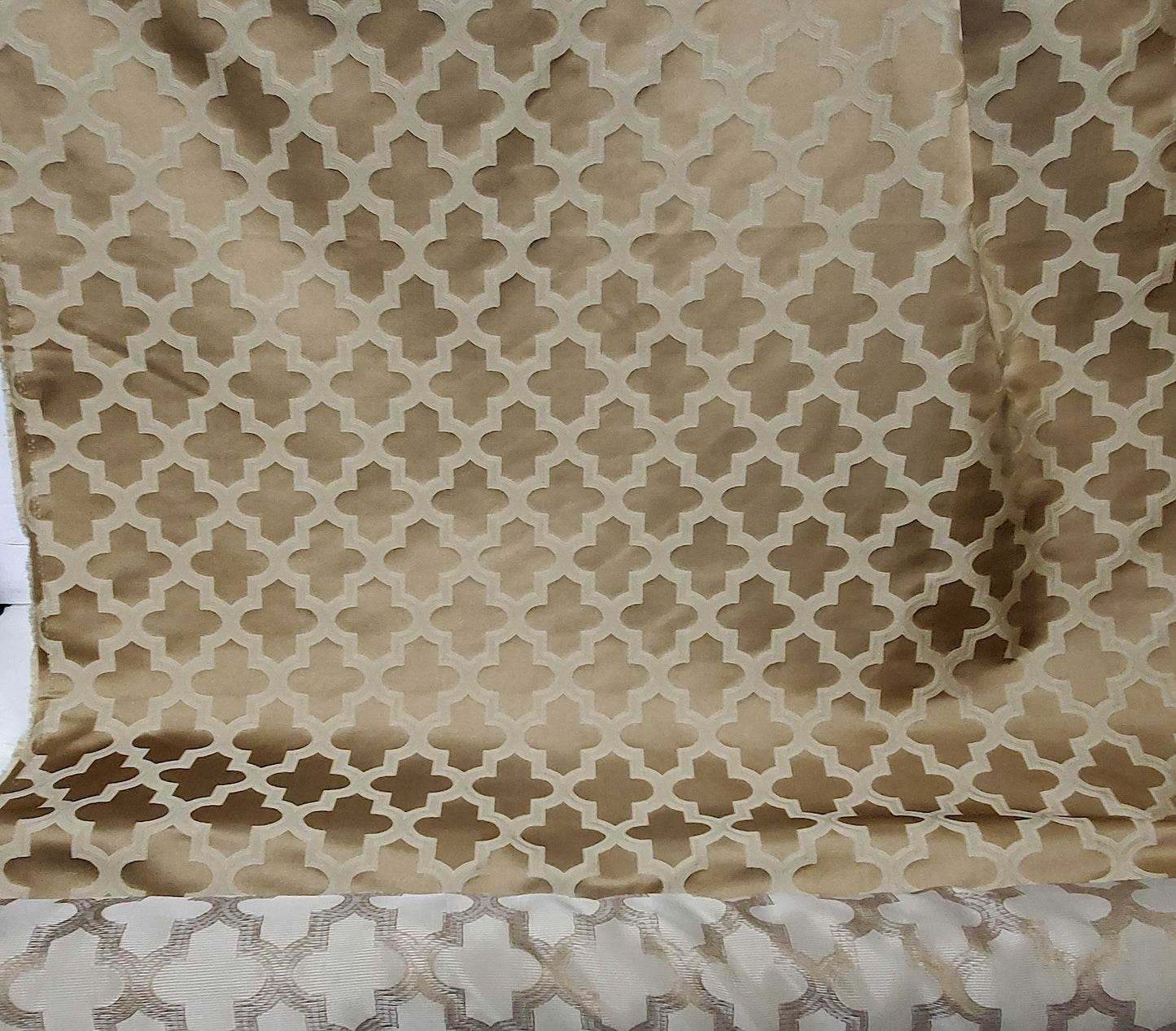 Burnout Damask Drapery Upholstery Fabric, Antique gold color, 54" wide, sold by yard