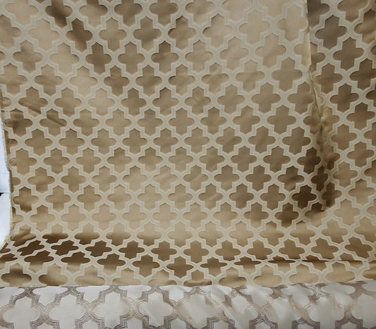 Burnout Damask Drapery Upholstery Fabric, Antique gold color, 54" wide, sold by yard