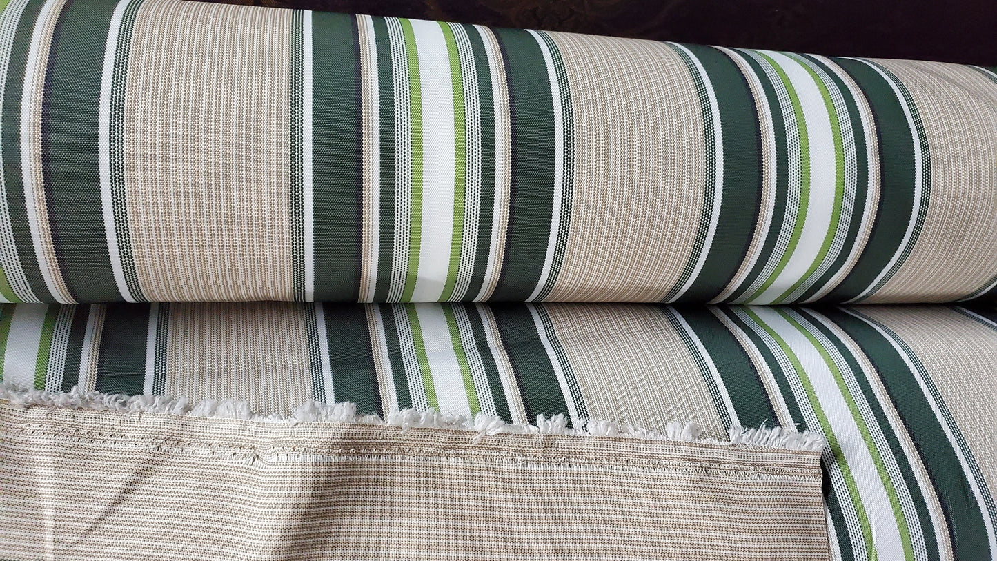 Waterproof Outdoor Canvas Patio Fabric, Multi Striped , Color: ivory,green,khaky, 58 " wide, sold by yard