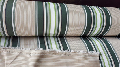 Waterproof Outdoor Canvas Patio Fabric, Multi Striped , Color: ivory,green,khaky, 58 " wide, sold by yard