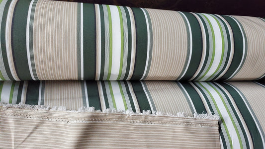 Waterproof Outdoor Canvas Patio Fabric, Multi Striped , Color: ivory,green,khaky, 58 " wide, sold by yard