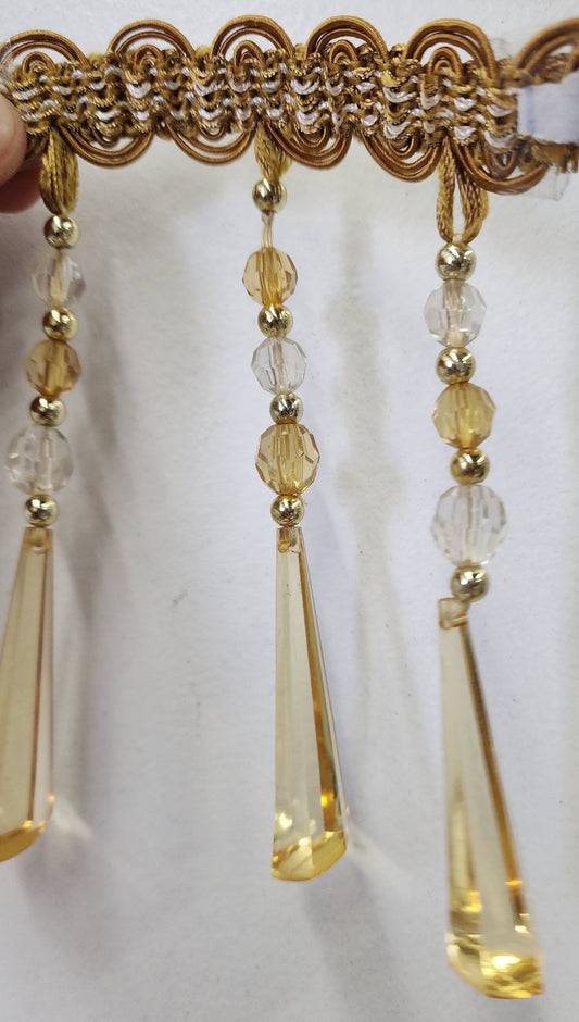 Braided Hanging Beads, Color  Gold , Tassel Trim Fringe Fabric Ribbon Trimming Handwork DIY Craft Sewing Accessory Lace for Decoration