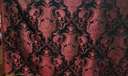 Chenille BAROQUE UPHOLSTERY Fabric Jacquard Damask, 54" wide ,color Red/Black, sold by yard in continuous yards