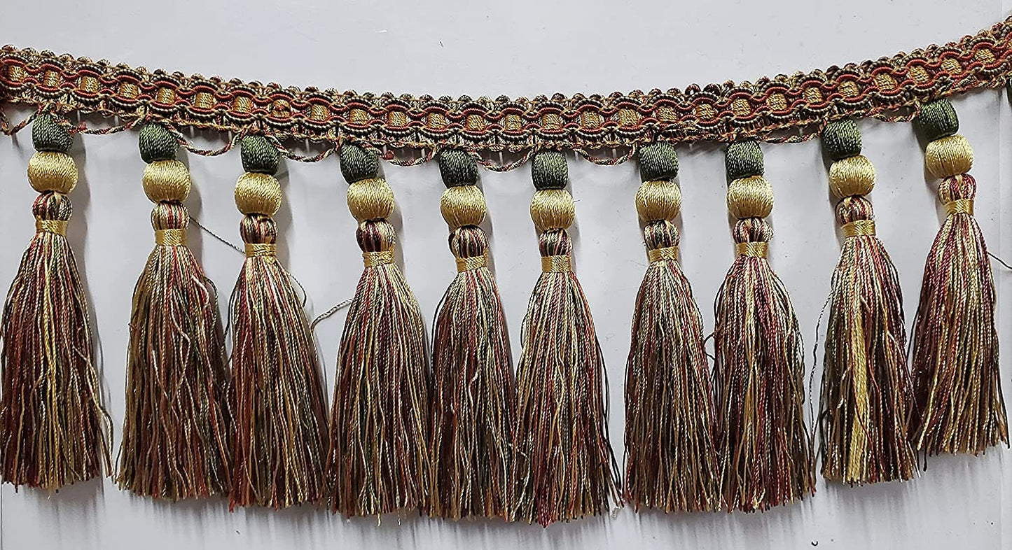 Curtain Fringes Bullion , Beaded Tassel Fringe Trim Multicolor 5" L. , Sold by Yard