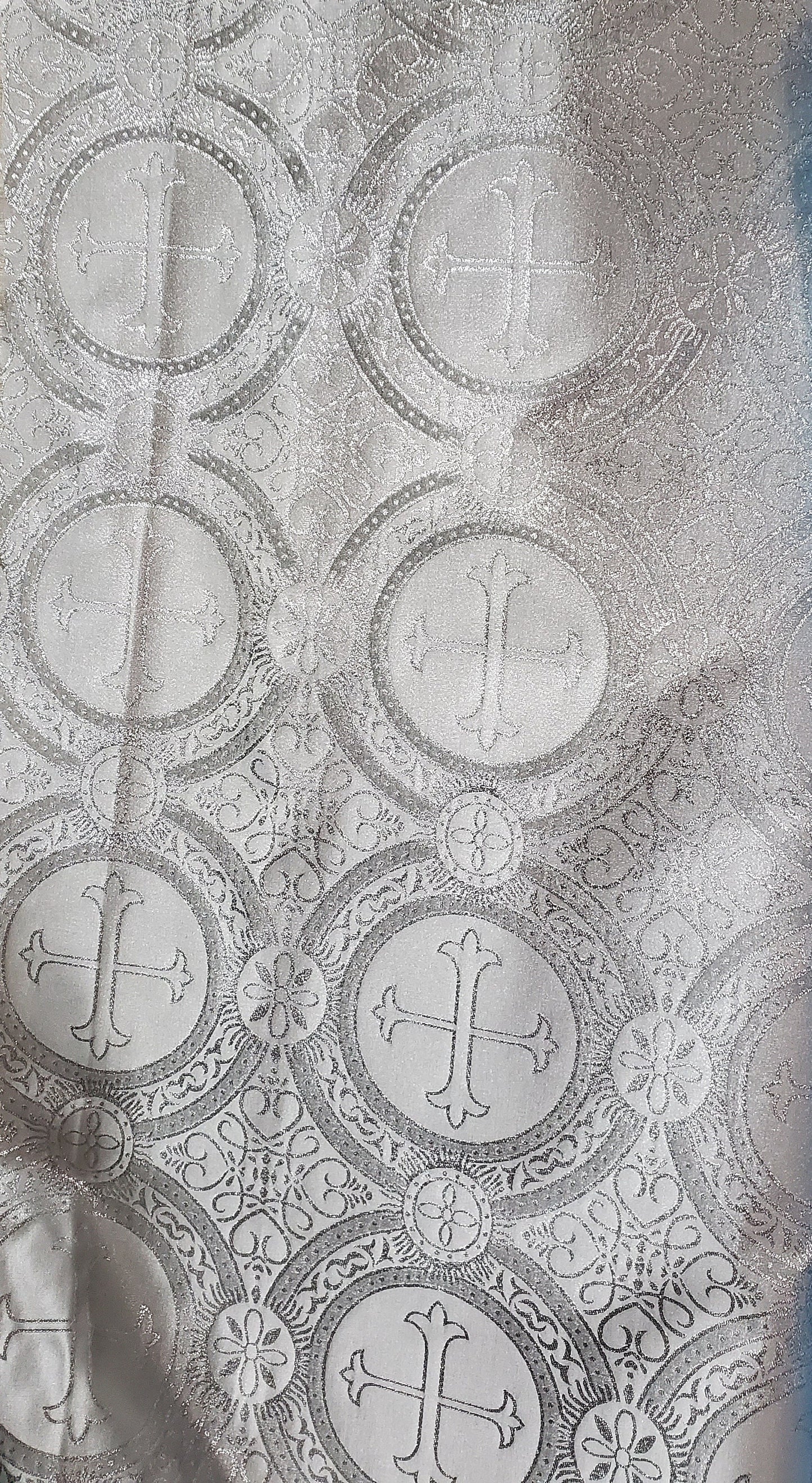 Liturgical Brocade,Church Gorgeous Cross acetatebrocade Fabric Cross Brocade White/silver 52" Wide