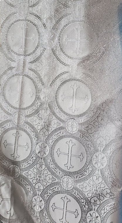 Liturgical Brocade,Church Gorgeous Cross acetatebrocade Fabric Cross Brocade White/silver 52" Wide