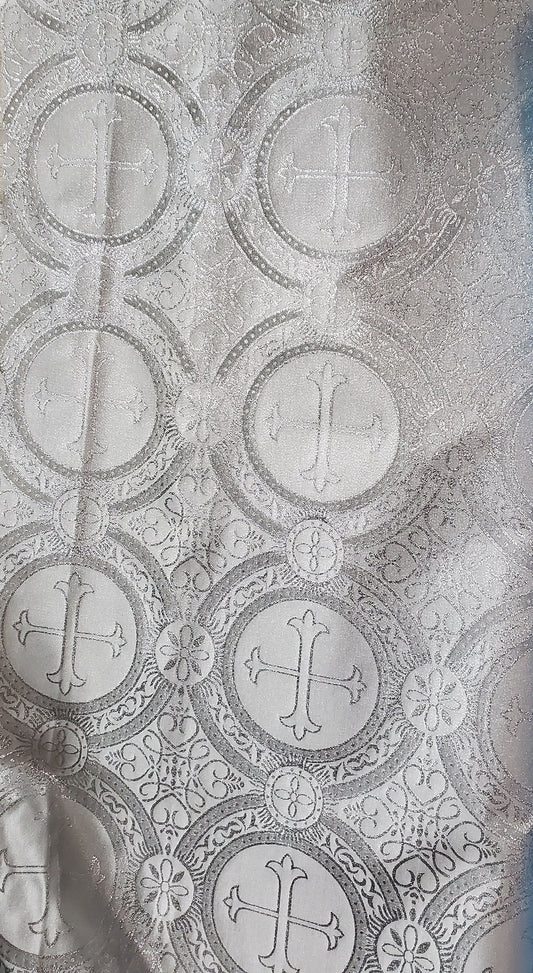 Liturgical Brocade,Church Gorgeous Cross acetatebrocade Fabric Cross Brocade White/silver 52" Wide