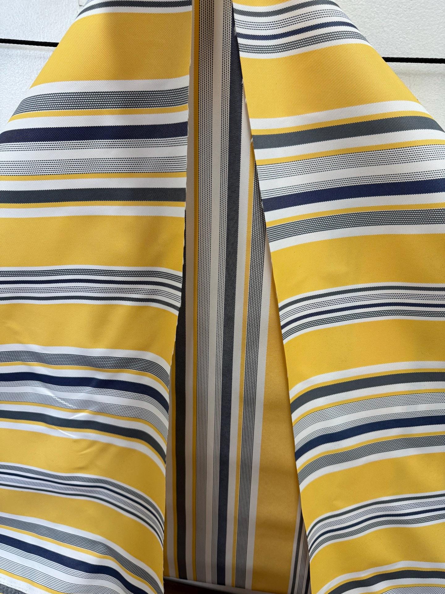 Waterproof Outdoor Canvas Patio Fabric, Multi Striped , Color: White, grey, Yellow Blue, 58 " wide, sold by yard