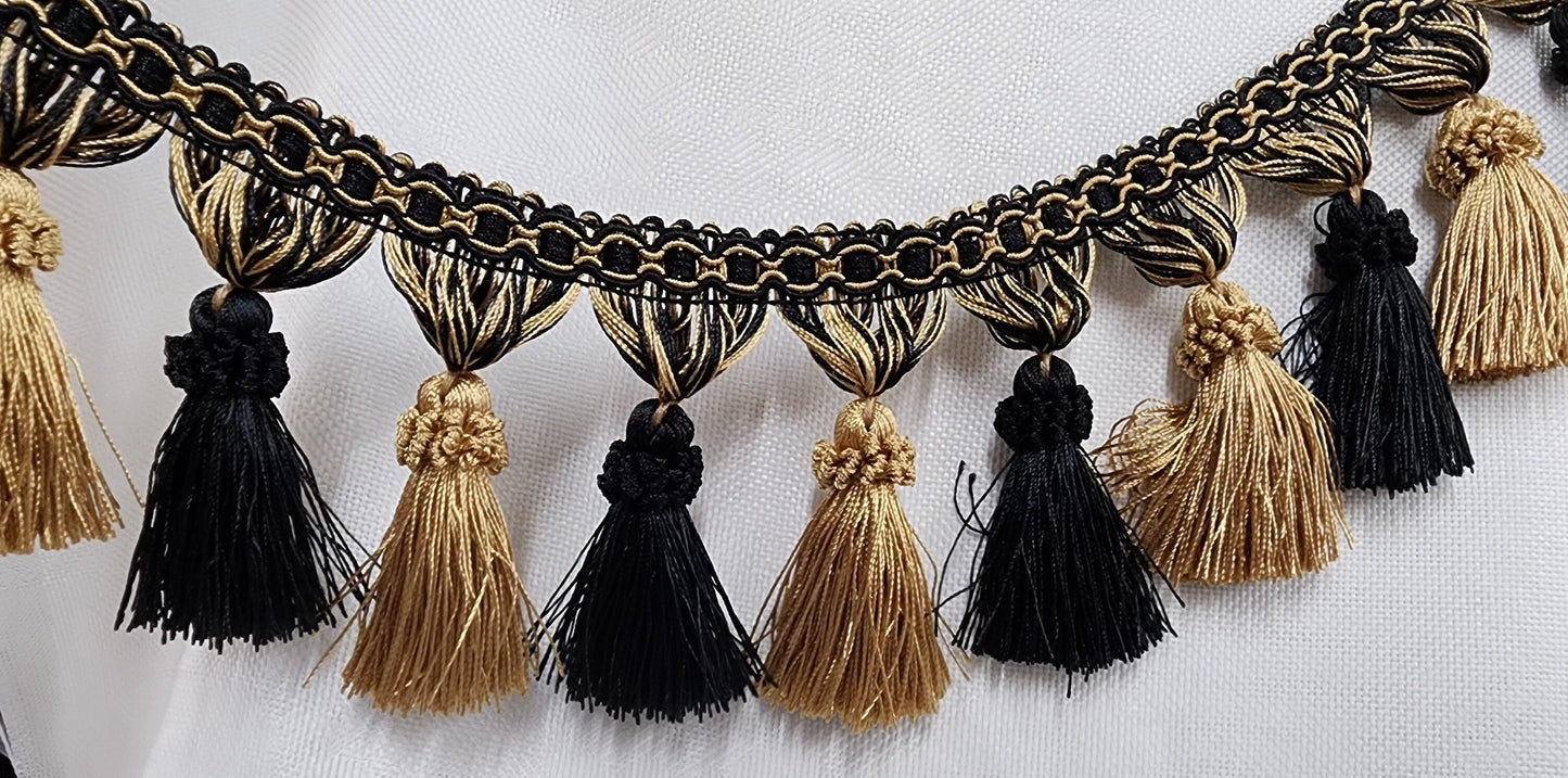 Tassel Fringe, Black/Gold 3.75" Tassel Fringe Trim By The Yard  Trimming Handwork DIY Craft Sewing Accessory Lace for Decoration