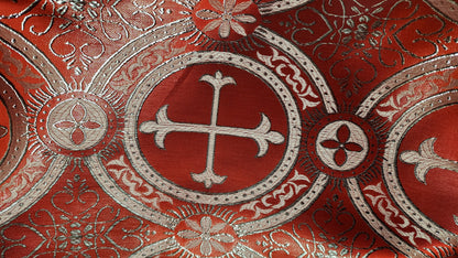 Liturgical Brocade,Church Gorgeous Cross acetatebrocade Fabric Cross Brocade Red/Silver  52" Wide