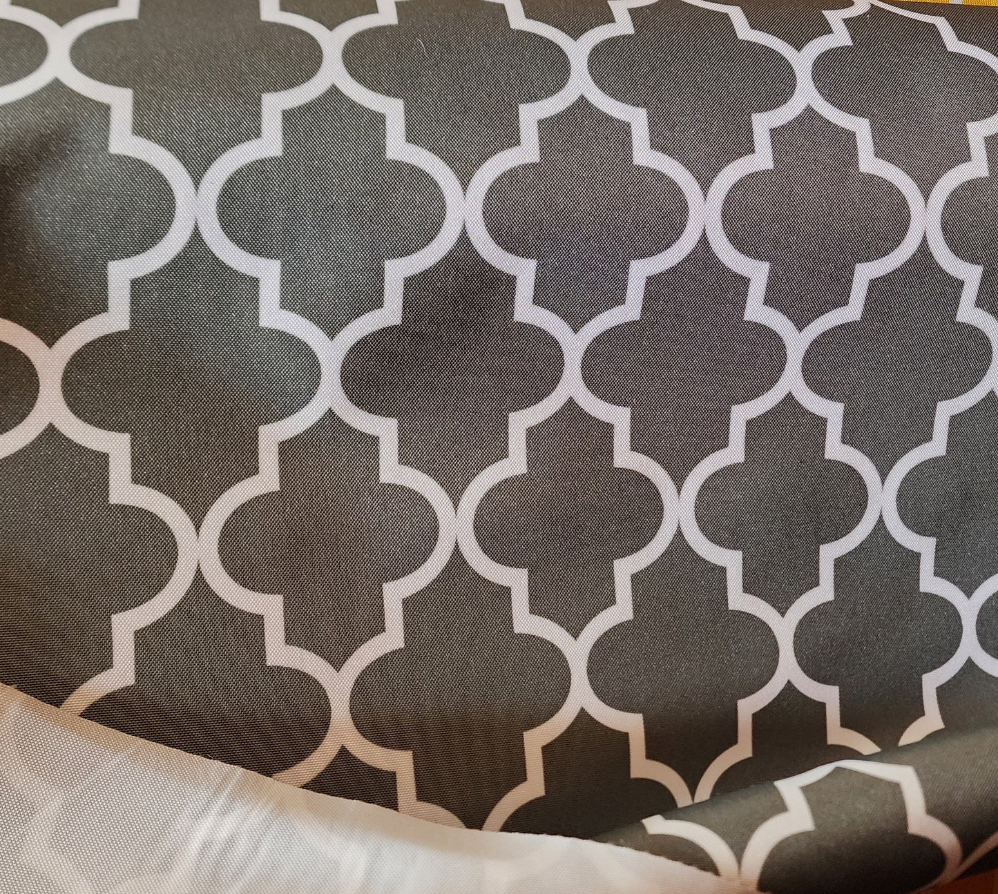 Outdoor Waterproof Upholstery Moroccan White on Grey Canvas fabric 60" Wide