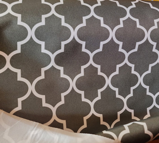 Outdoor Waterproof Upholstery Moroccan White on Grey Canvas fabric 60" Wide