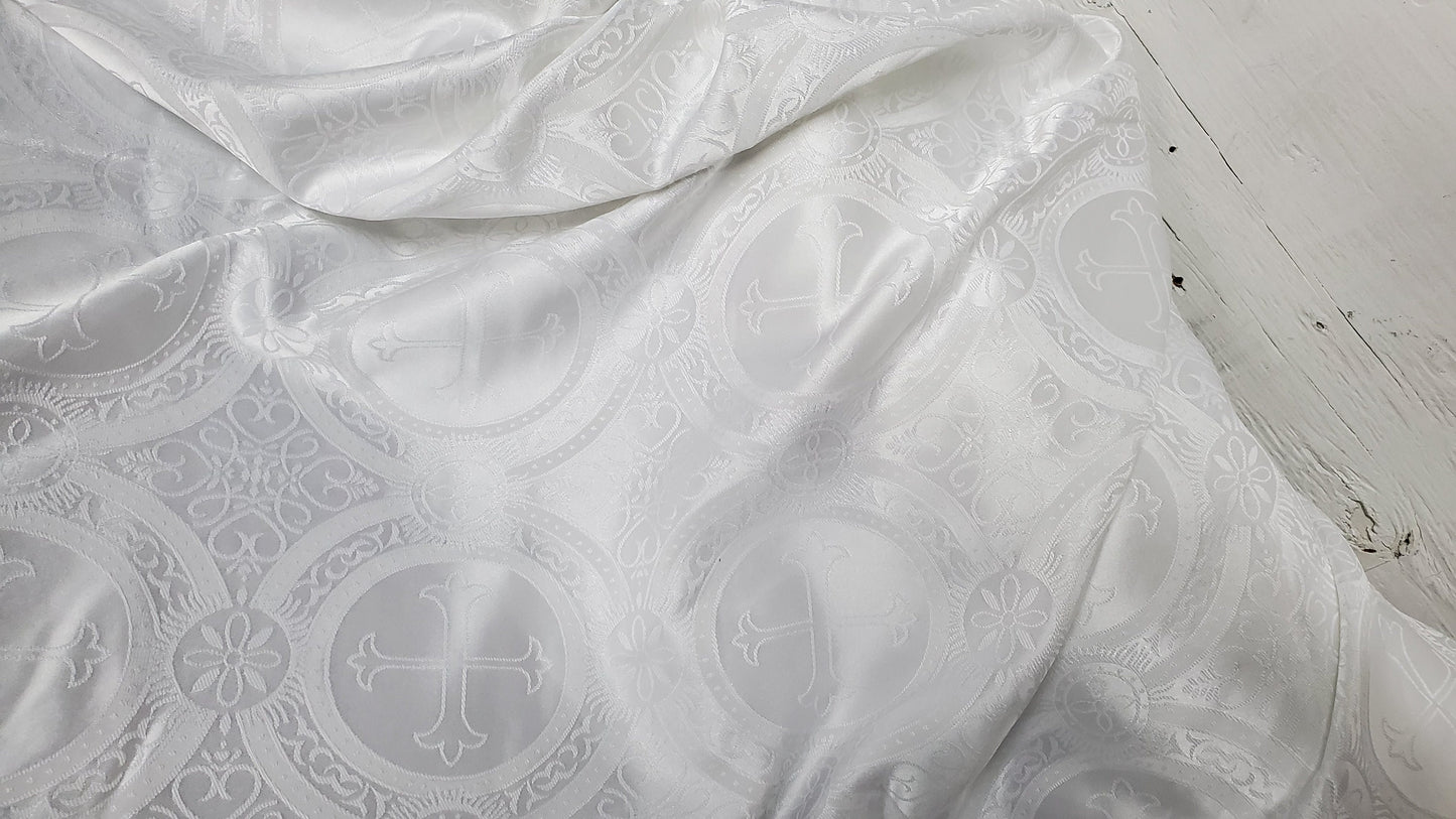 Liturgical Brocade,Church Gorgeous Cross acetatebrocade Fabric Cross Brocade white color,   60" Wide