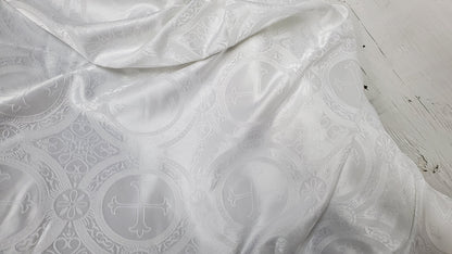 Liturgical Brocade,Church Gorgeous Cross acetatebrocade Fabric Cross Brocade white color,   60" Wide