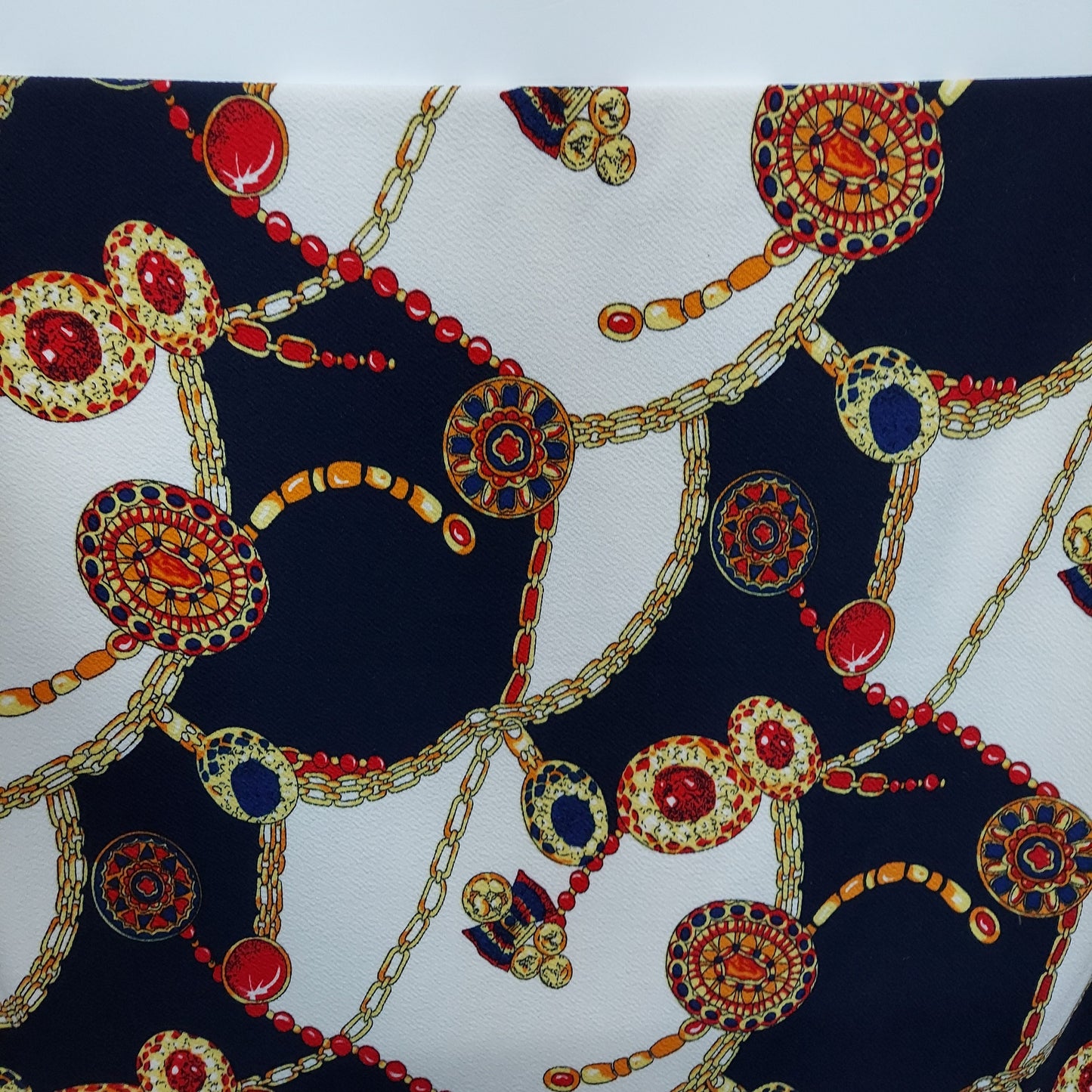 ad Ornaments Inspired design New Liverpool fabric Chains & Medallions High Fashion Inspired Design Print Fabric sold By The Yard