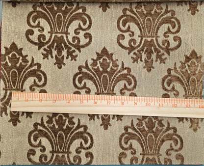 Chenille BAROQUE UPHOLSTERY Fabric Jacquard Damask, reversible, 54" wide ,color Light Brown, sold by yard in continuous yards