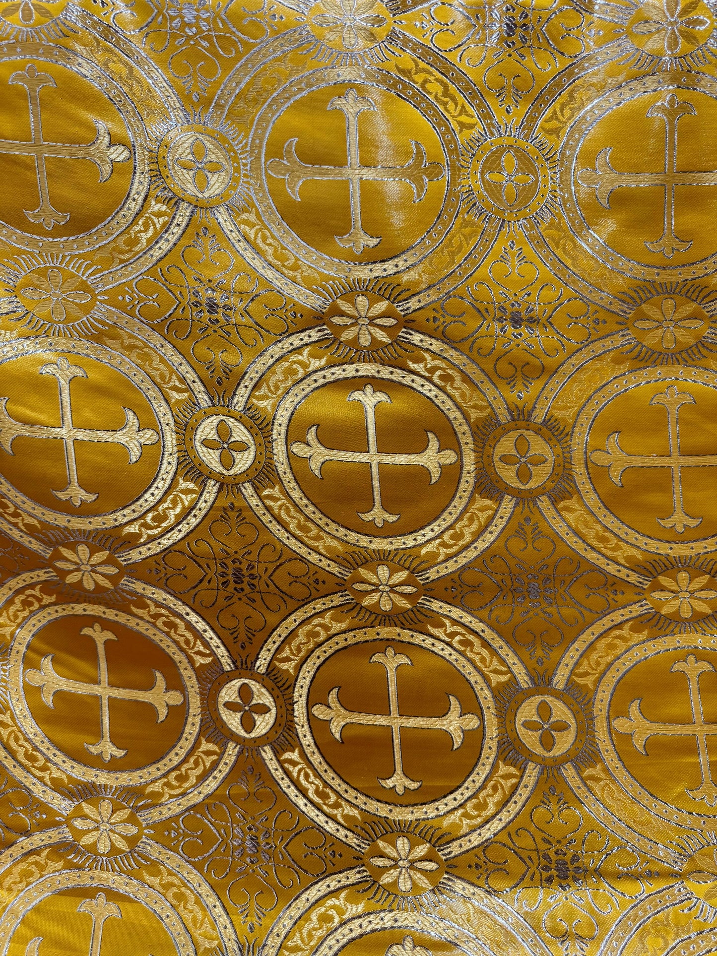 Liturgical Brocade,Church Gorgeous Cross acetate brocade Fabric Cross Brocade Gold/Silver 52" Wide