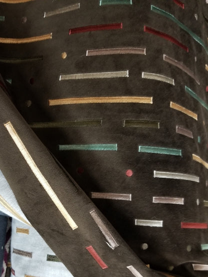 VELVET Brown fabric -painted striped  multicolor , upholstery fabric,  - 54" width - sold by yard