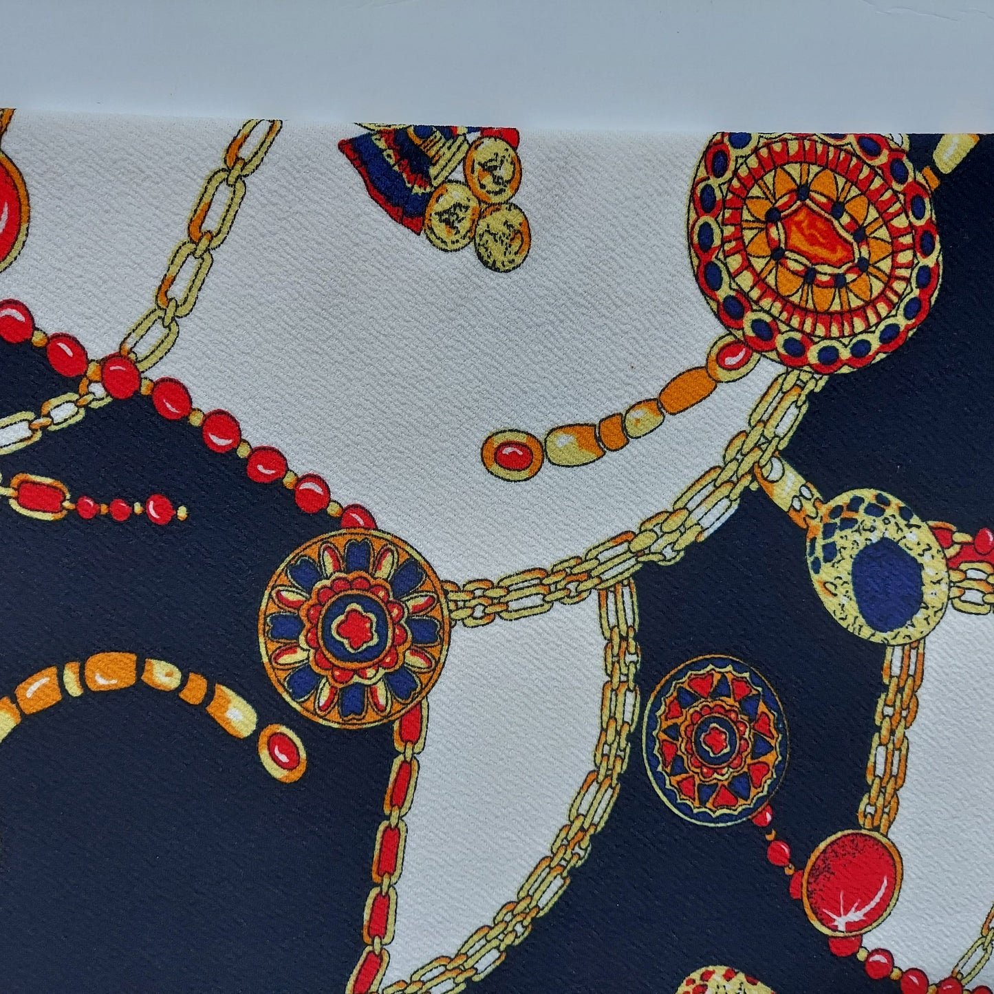 ad Ornaments Inspired design New Liverpool fabric Chains & Medallions High Fashion Inspired Design Print Fabric sold By The Yard