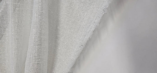 White and Metallic Silver Drapery Sheer, 110" wide, sold by yard