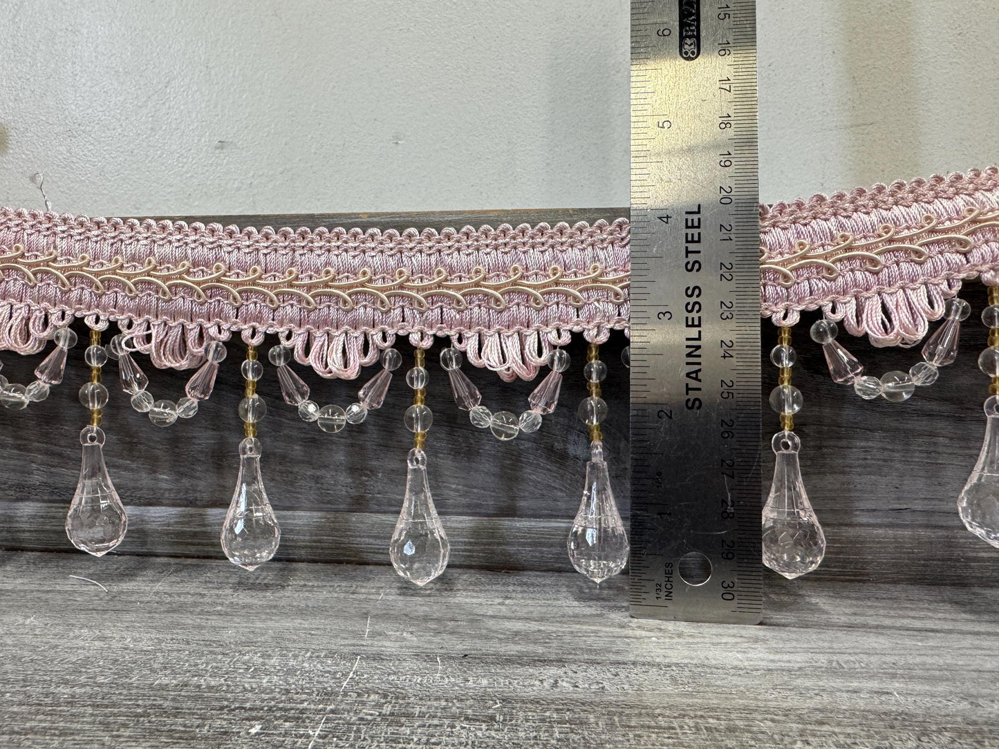 Beaded Trim Fringe 4'' L, W/Gimp Top Sold by The Yard - Blush Pink  , Brand: ad fabric