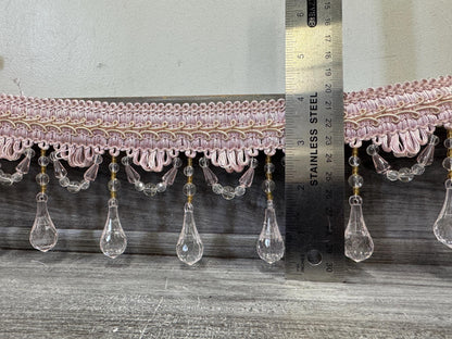 Beaded Trim Fringe 4'' L, W/Gimp Top Sold by The Yard - Blush Pink  , Brand: ad fabric