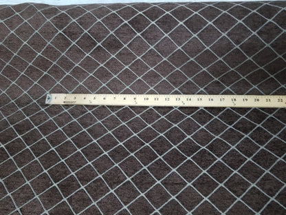 Chenille, Diamond UPHOLSTERY Fabric Jacquard Damask, Color chocolate,  58" wide , sold by yard in continuous yards
