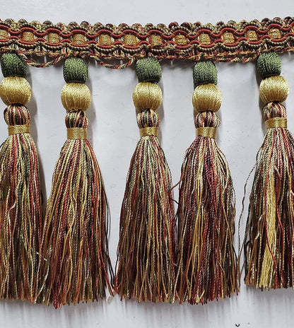 Curtain Fringes Bullion , Beaded Tassel Fringe Trim Multicolor 5" L. , Sold by Yard
