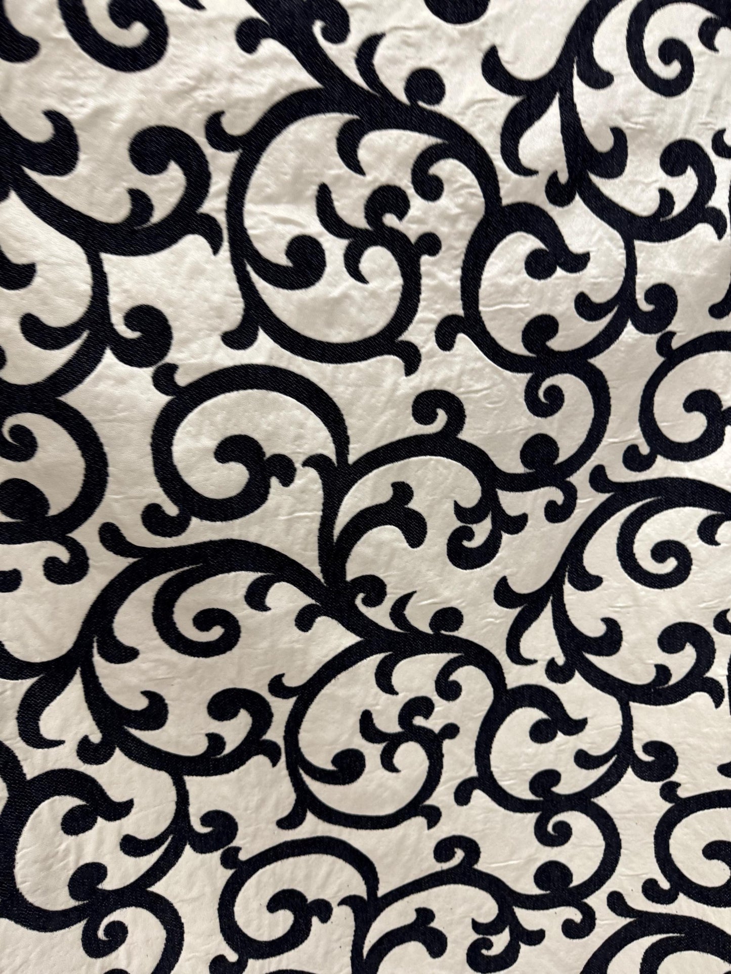 Tapestry chenille fabric Floral Leaf, upholstery fabric, Black/cream, reversible, - 56" width - sold by yard in continuous yards