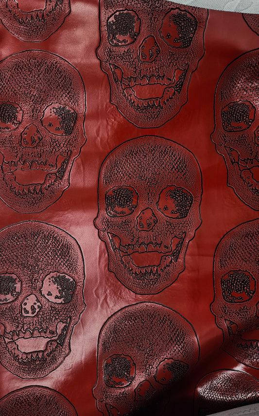 Red/ Black Big Skull Vinyl Fabric, Leather Look Upholstery Grade , 54" wide, sold by yard