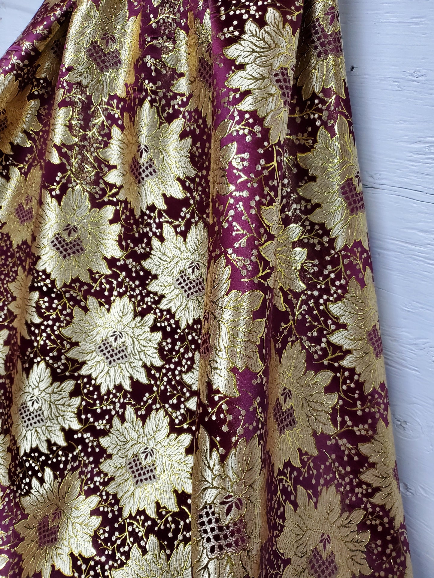Floral Metallic Brocade, Burgundy/ Gold,  Fabric, 58" wide, sold by yard in continuous yards