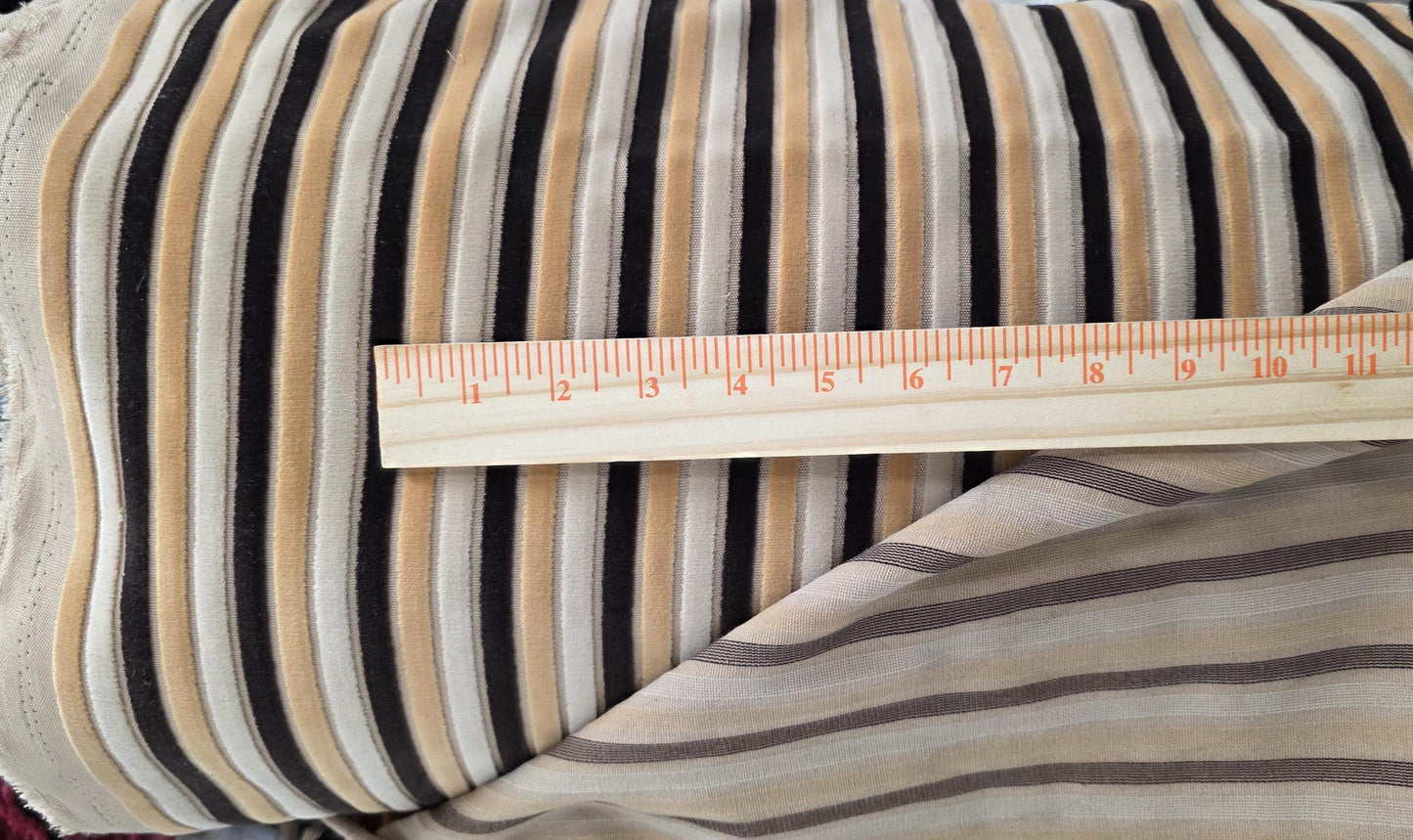 Kravet stripe Velvet/chenille upholstery fabric 54" wide , multicolor ,Brown,ivory, Beige.