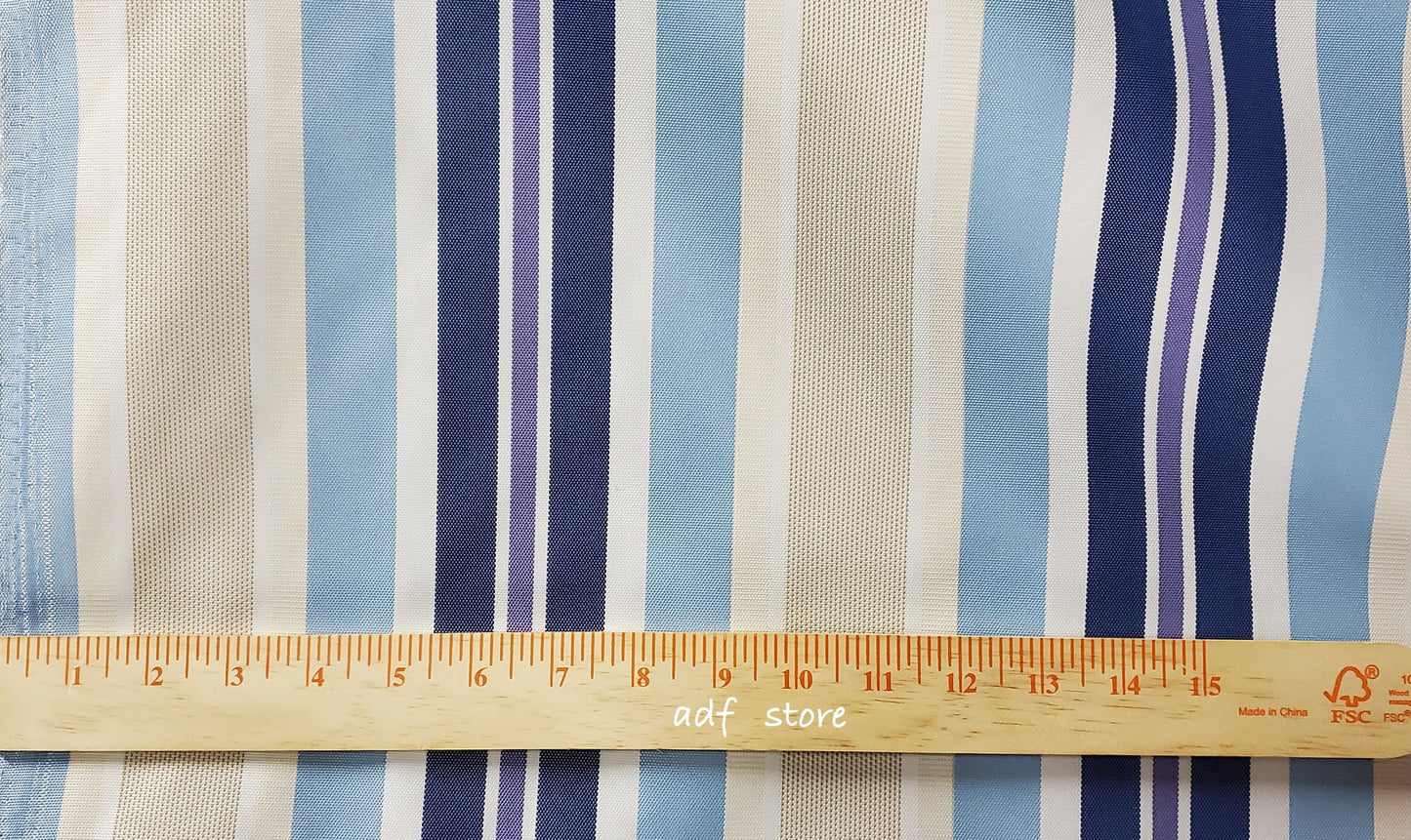 Waterproof Outdoor Canvas Patio Fabric, Multi Striped , Color Ivory, Navy , blue, 58 " wide, sold by yard