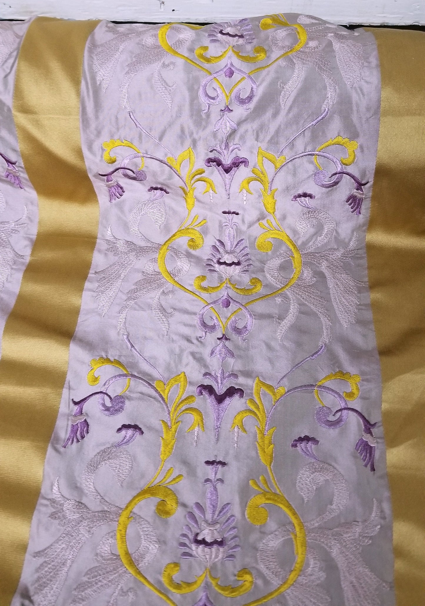 Kravet Silk fabric, Pure Silk Damask Fabric in Light Lilac and Gold with Neoclassical Design, 56" wide, sold by yard
