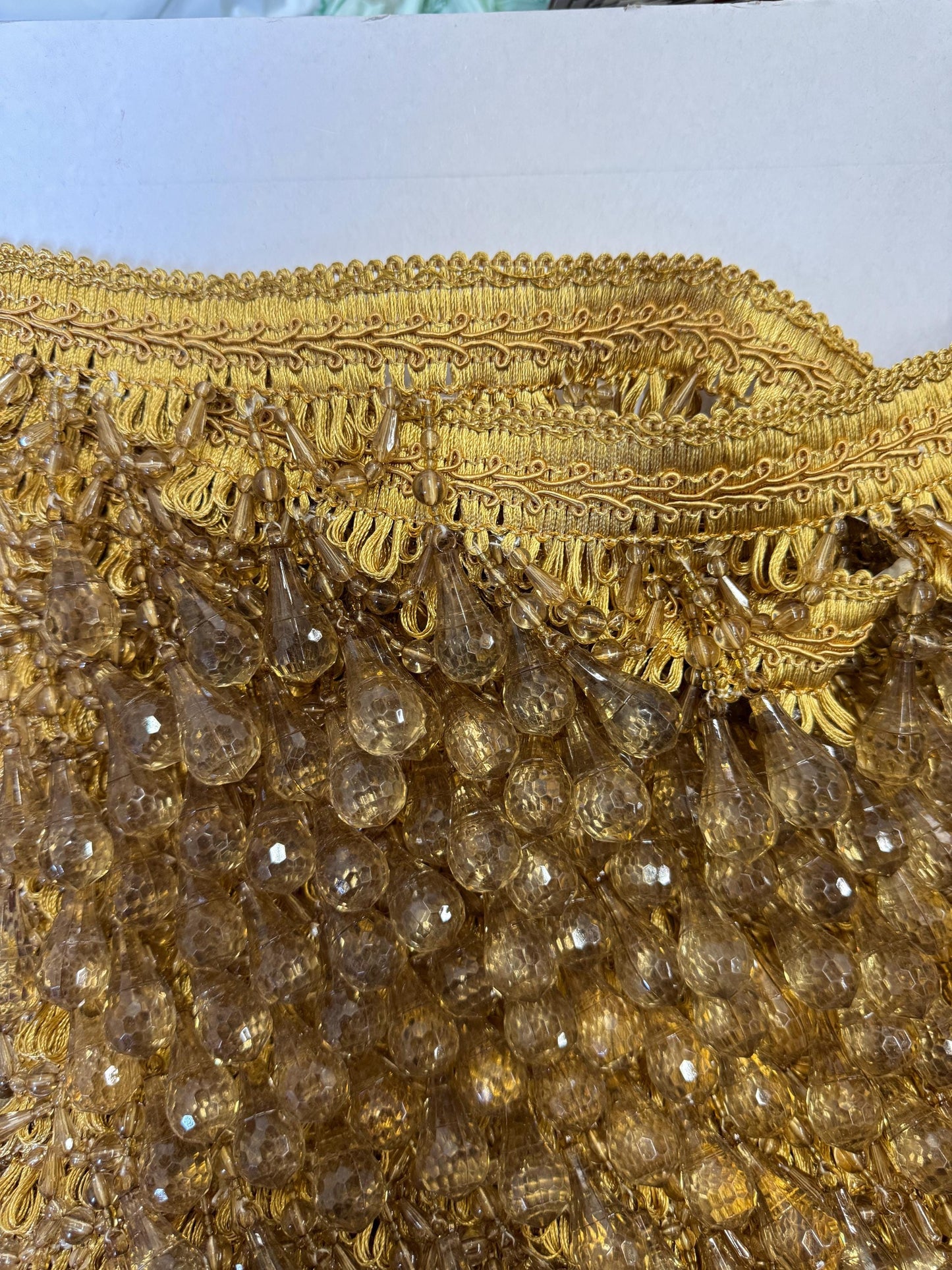 Beaded Trim Fringe 4'' L, W/Gimp Top Sold by The Yard - Gold  , Brand: ad fabric
