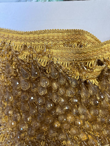 Beaded Trim Fringe 4'' L, W/Gimp Top Sold by The Yard - Gold  , Brand: ad fabric