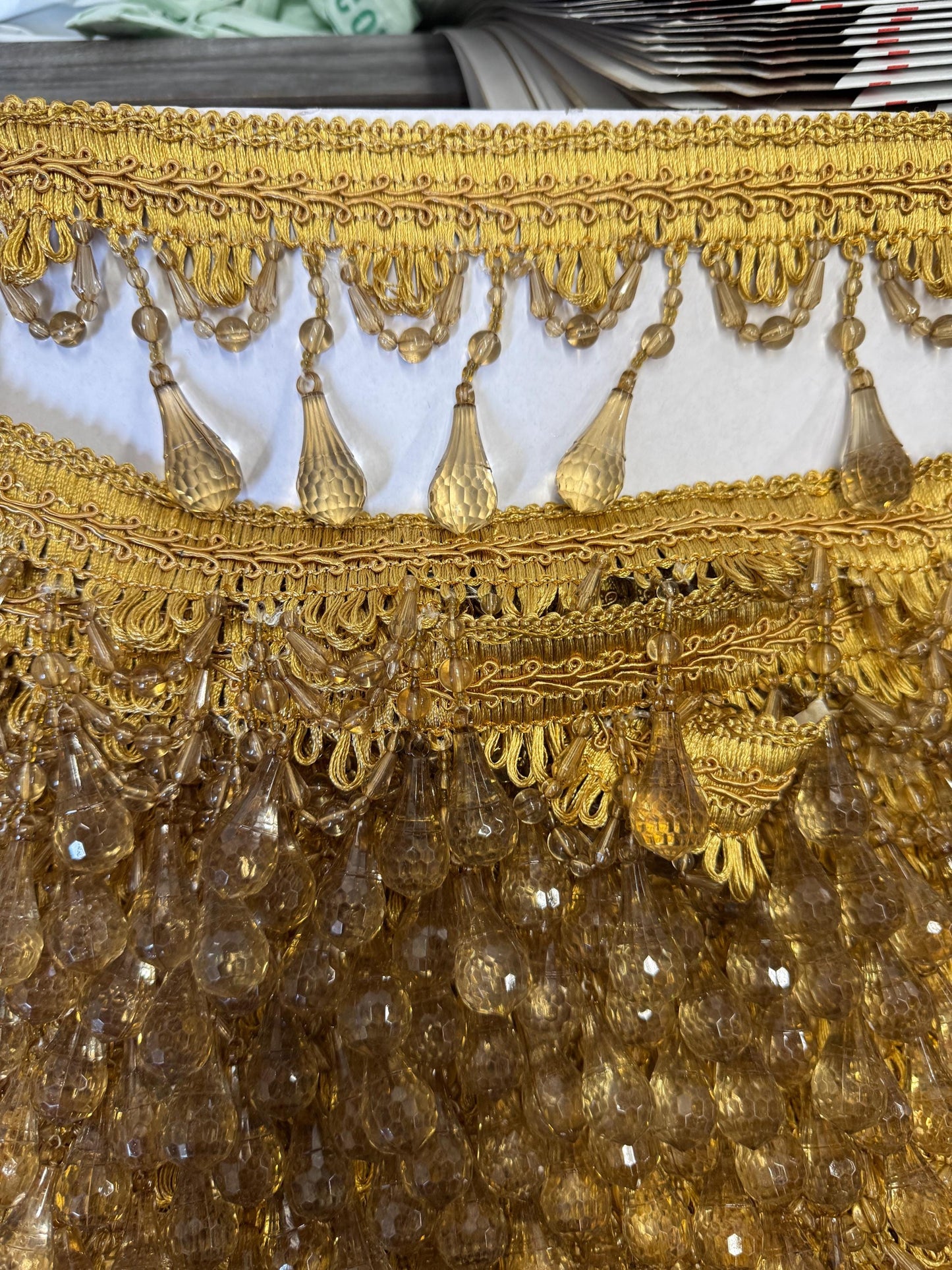 Beaded Trim Fringe 4'' L, W/Gimp Top Sold by The Yard - Gold  , Brand: ad fabric