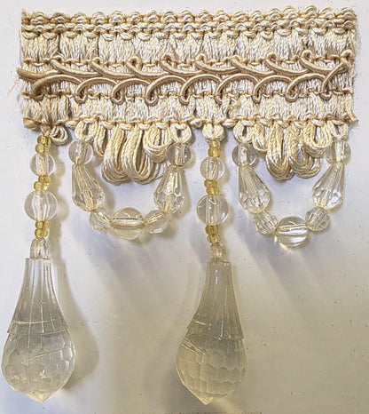 Beaded Trim Fringe 4'' L, W/Gimp Top Sold by The Yard - aqua blue Brand: ad fabric