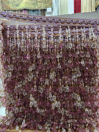 Braided Hanging Beads, Color lilac Tassel Trim Fringe Fabric Ribbon Trimming Handwork sold by yard