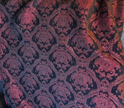 Chenille BAROQUE UPHOLSTERY Fabric Jacquard Damask, 58" wide ,color Red/Black, Reversible, sold by yard in continuous yards
