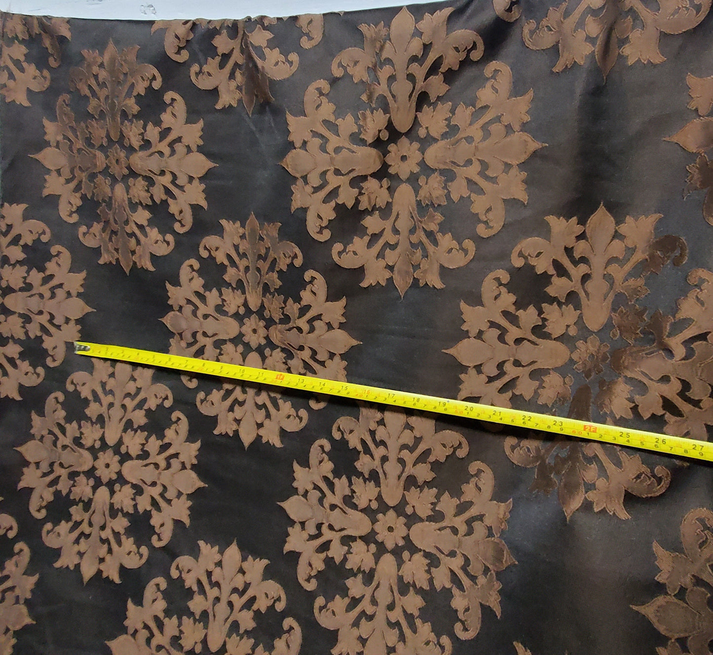 Satin Burnout Damask Drapery Upholstery Fabric, chocolate color, 54" wide, sold by yard