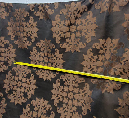 Satin Burnout Damask Drapery Upholstery Fabric, chocolate color, 54" wide, sold by yard