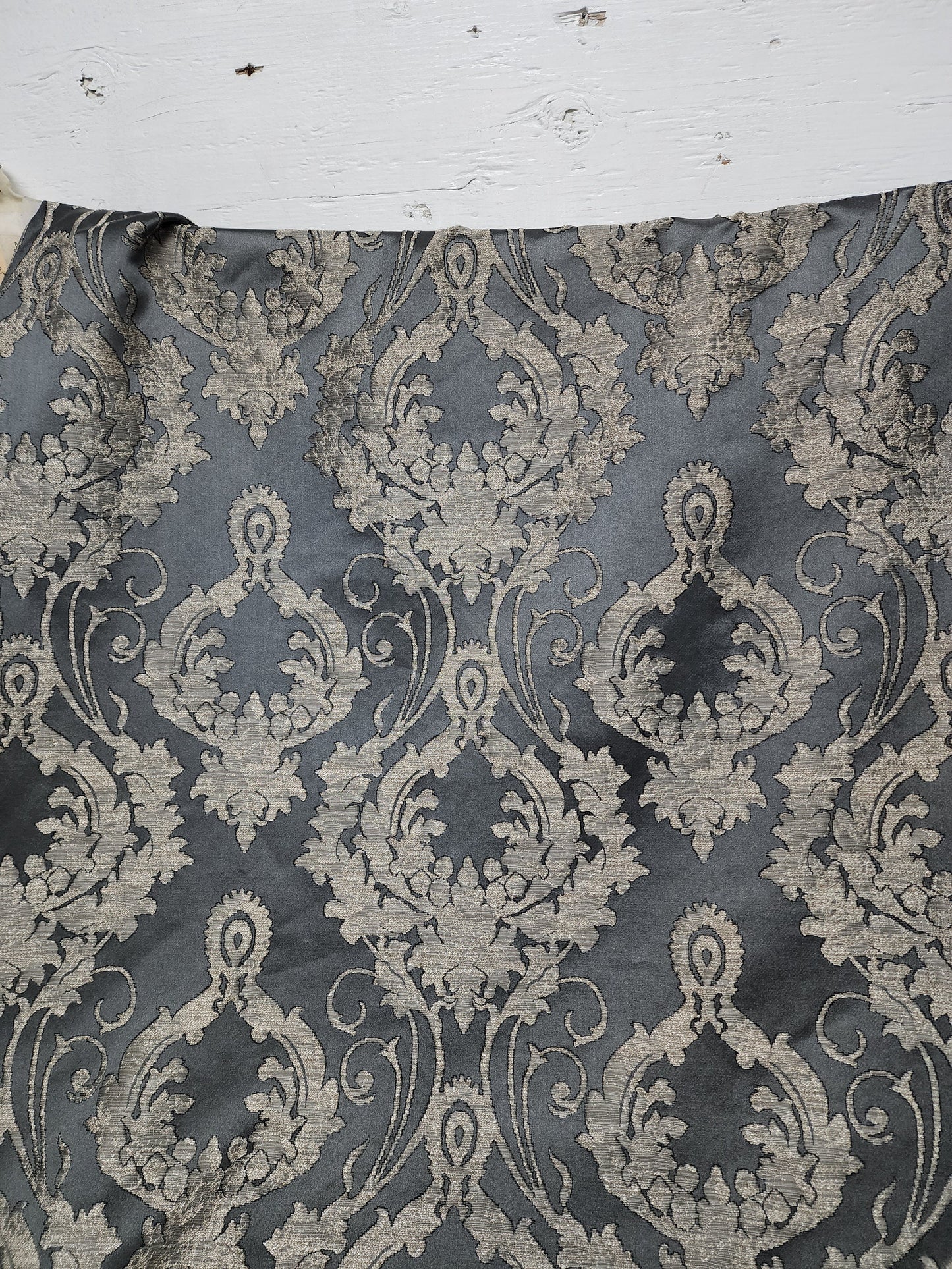 Damask Satin Drapery Upholstery Fabric - Dark gray, Jacquard Brocade, Luxury elegant victorya Classic Fabric 60" Wide,  Sold by Yard