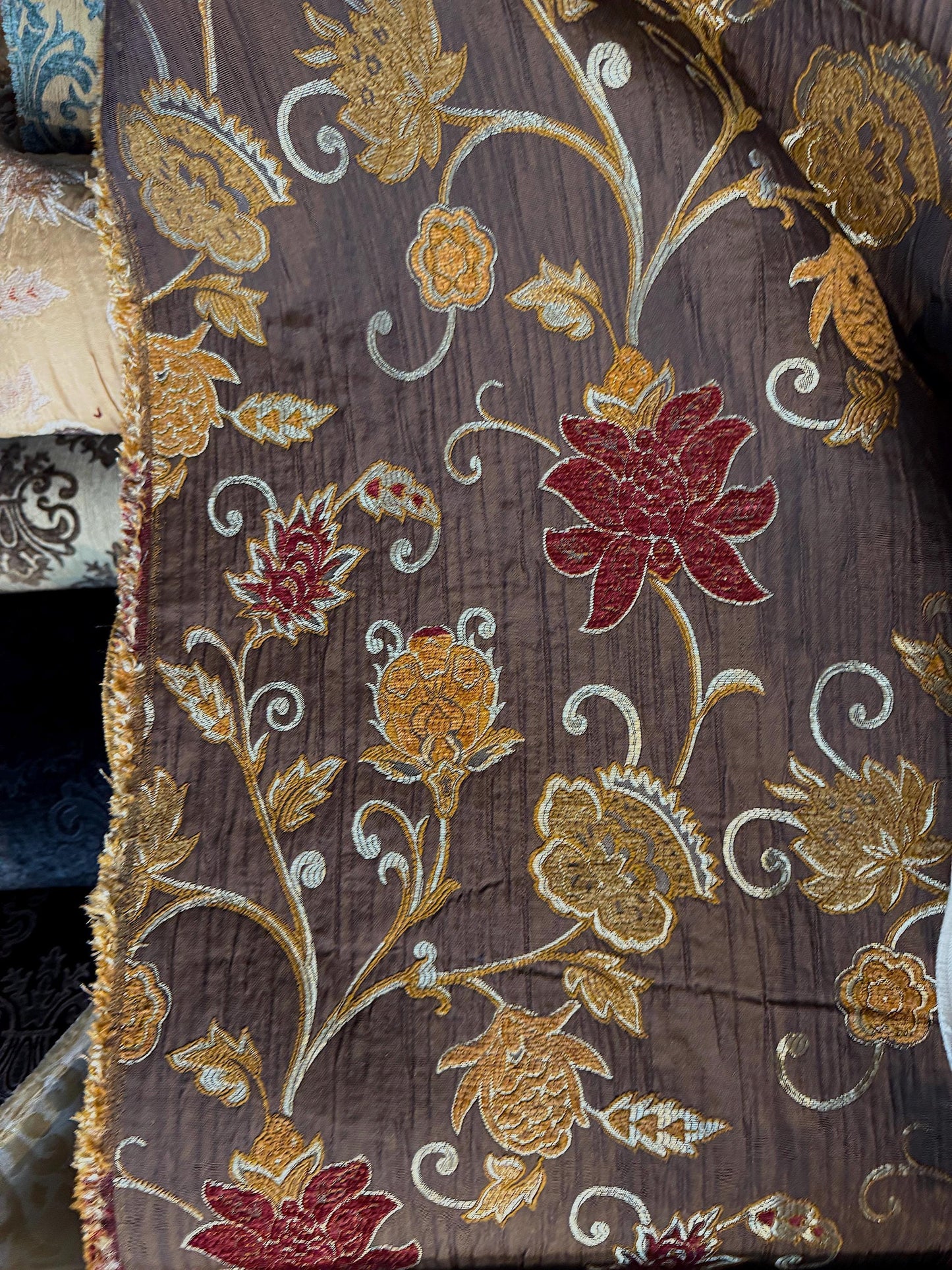 Vintage, Chenille BAROQUE UPHOLSTERY Fabric Jacquard floral, 58" wide ,color multicolor, sold by yard in continuous yards