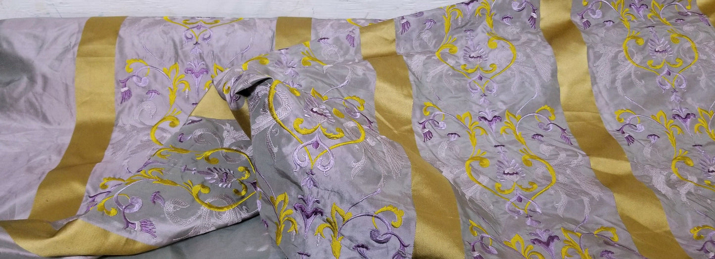 Kravet Silk fabric, Pure Silk Damask Fabric in Light Lilac and Gold with Neoclassical Design, 56" wide, sold by yard