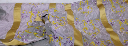 Kravet Silk fabric, Pure Silk Damask Fabric in Light Lilac and Gold with Neoclassical Design, 56" wide, sold by yard