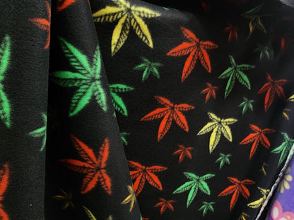 Polar Fleece multi color marijuana leaf  By The Yard 60" Wide fabric sold by yard