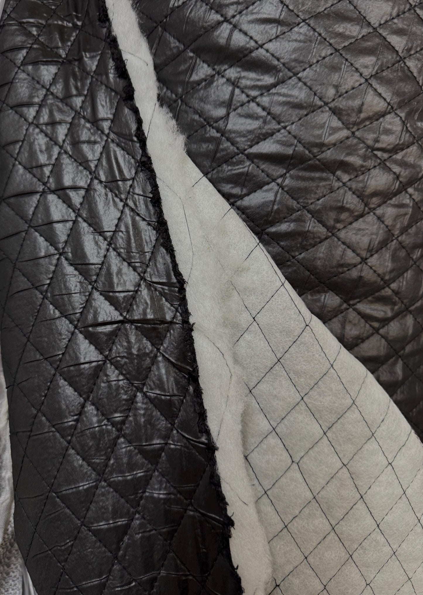 Polyester Quilted Padded Lining Fabric Black, 1" inche